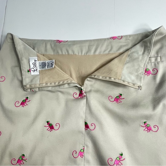 LILLY PULITZER Khaki Skort Pink Monkey Embriodered Scalloped Hem Stretch Size 2 - Picture 4 of 10